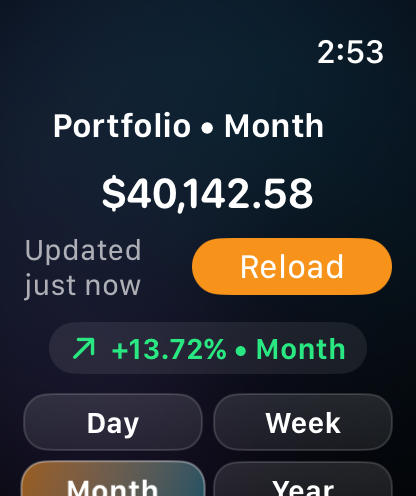Portfolio history screen in WristFolio