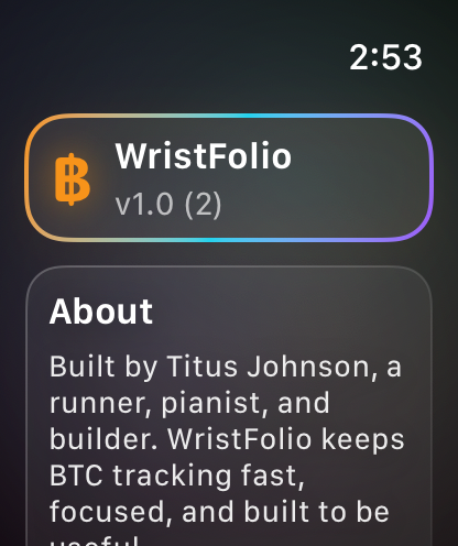 About screen in WristFolio
